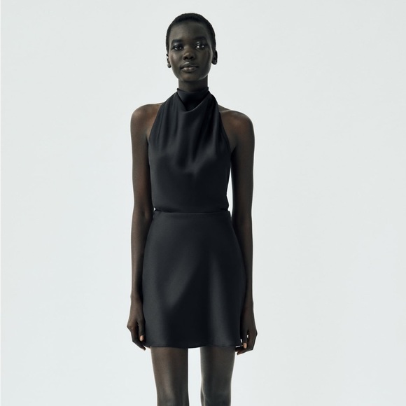 Zara Black Draped Satin Effect Dress - Picture 1 of 6